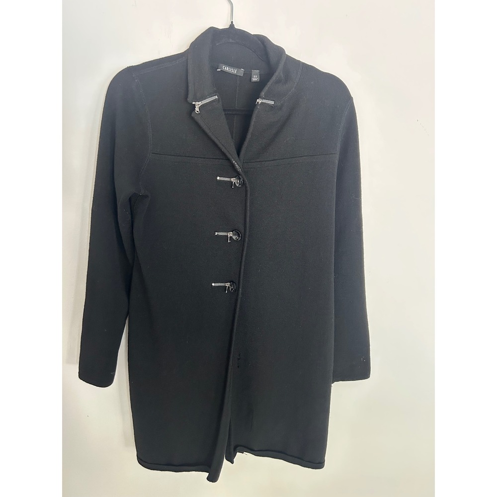 Carlisle Women Black 100% Merino Wool Longline Cardigan Sweater Size Medium